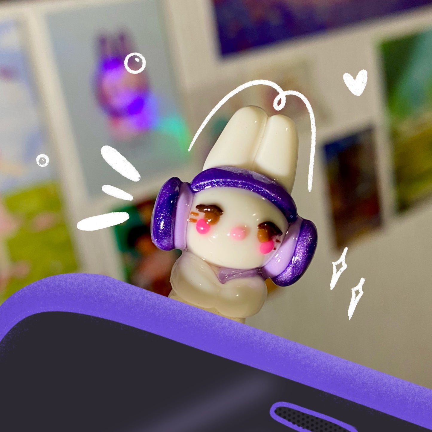 White Bunny with Headphones Peeker