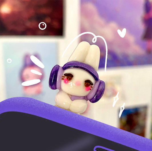 White Bunny with Headphones Peeker