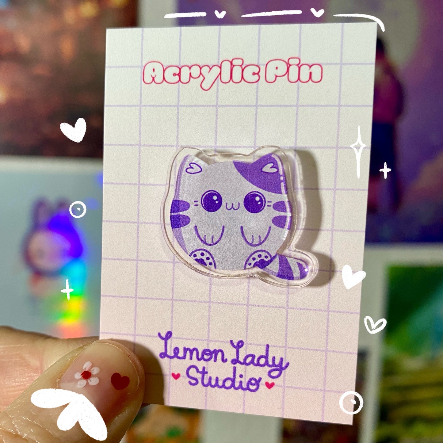 Cute Purple Plushie Cat Acrylic Pin