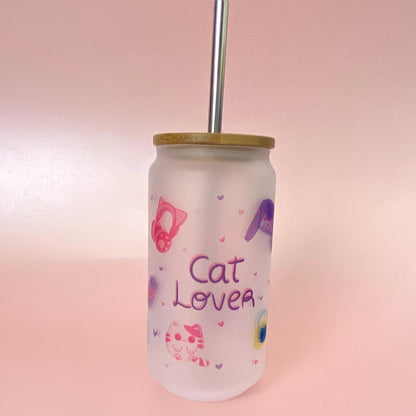 Cat Lover Frosted Glass Tumbler - 18oz