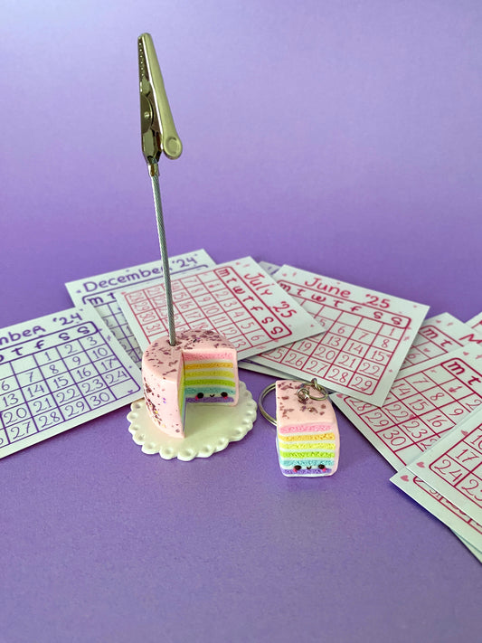 Calendar Holder + keychain | Kawaii Polymer Clay Rainbow cake