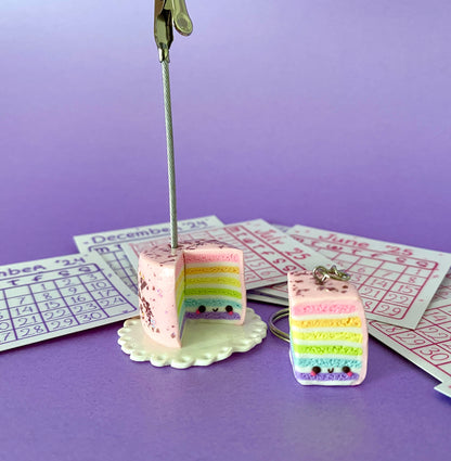 Calendar Holder + keychain | Kawaii Polymer Clay Rainbow cake