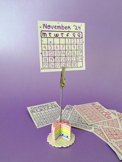 Calendar Holder + keychain | Kawaii Polymer Clay Rainbow cake