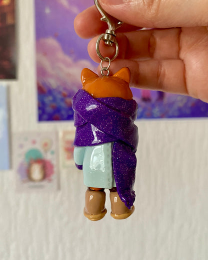 Cute Fox with a Coat and Pumpkin Latte | Handmade Keychain