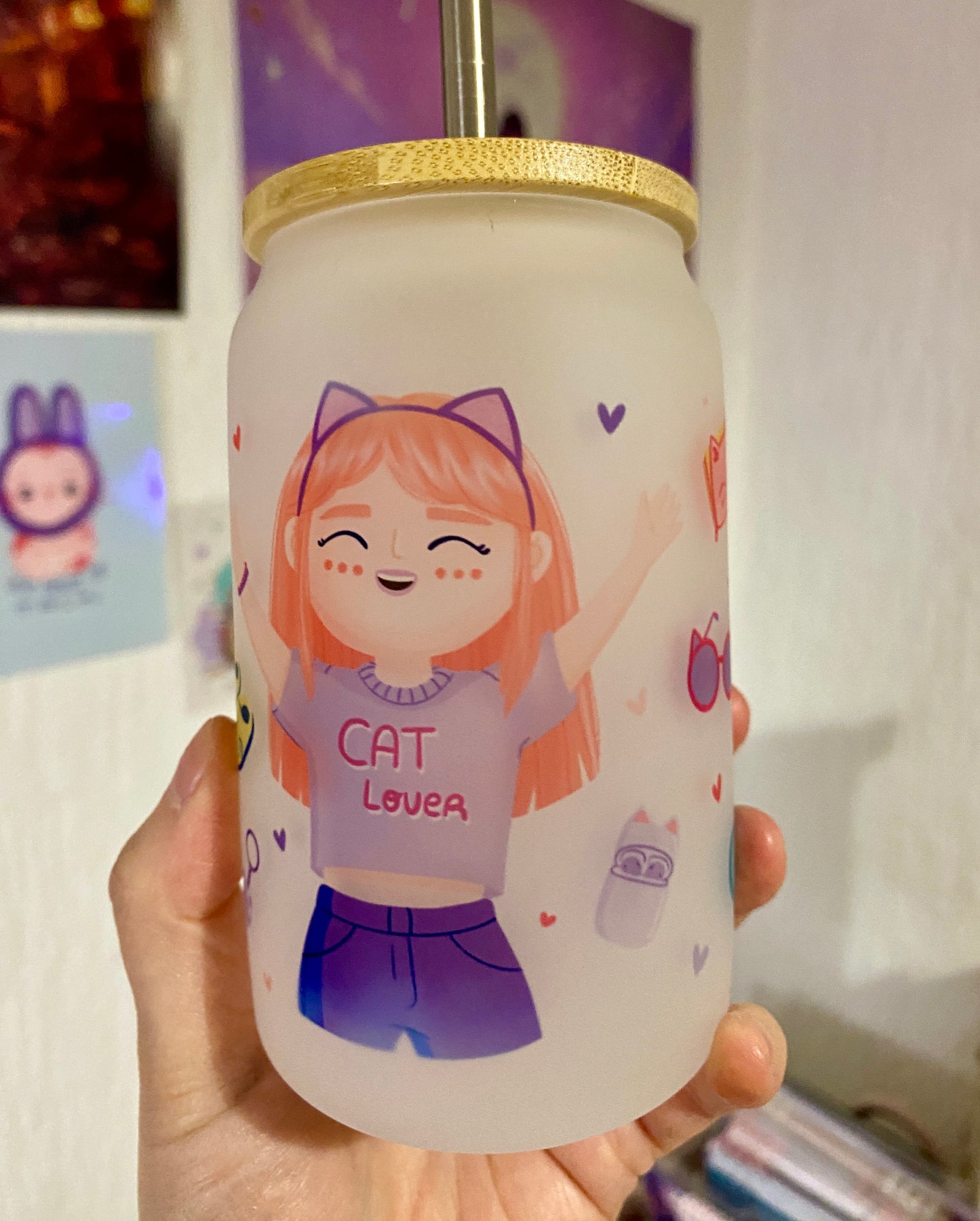 Cat Lover 13oz Frosted Glass Tumbler | B-grade