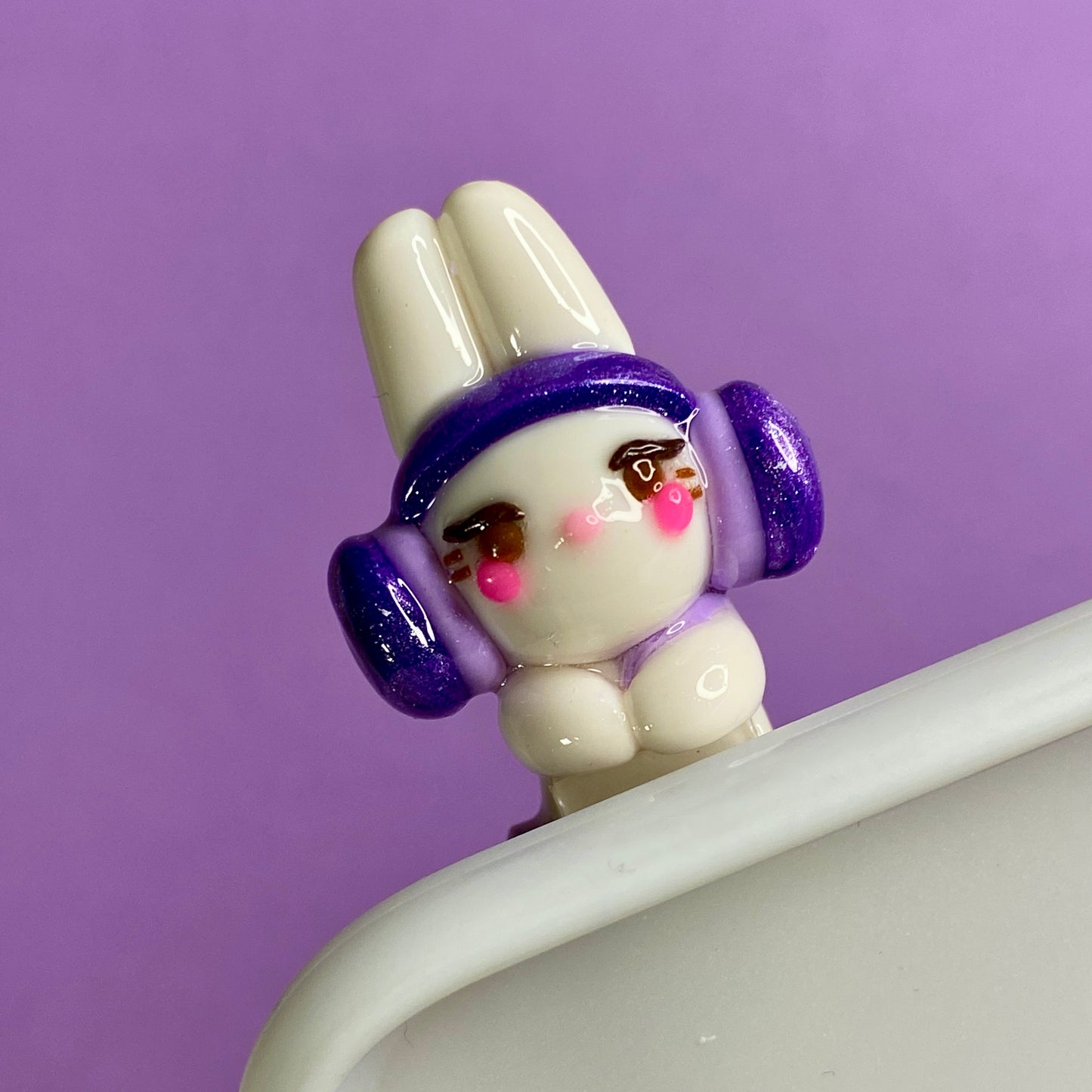 White Bunny with Headphones Peeker