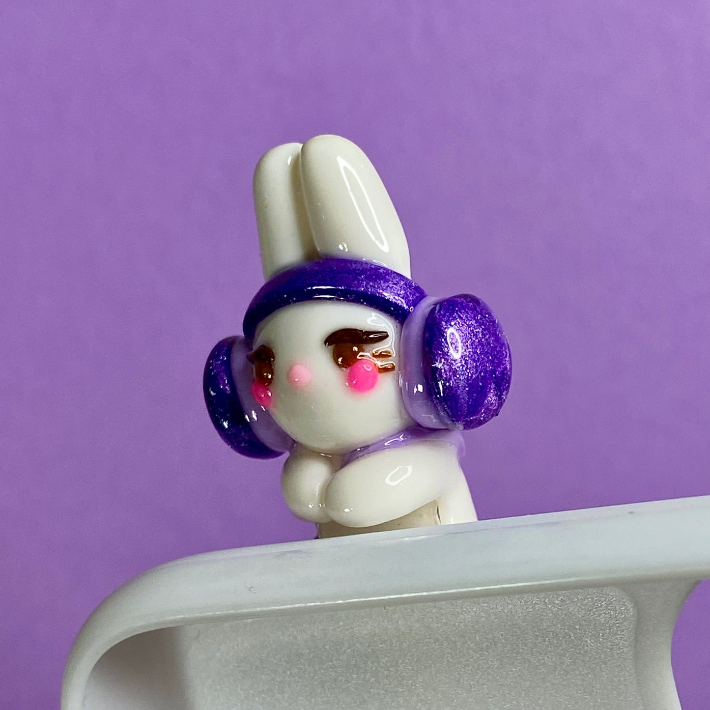 White Bunny with Headphones Peeker