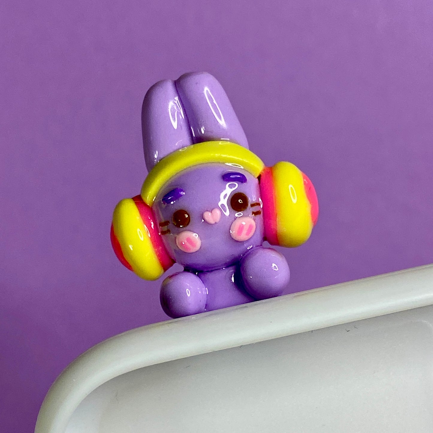 Purple Bunny with Headphones Peeker