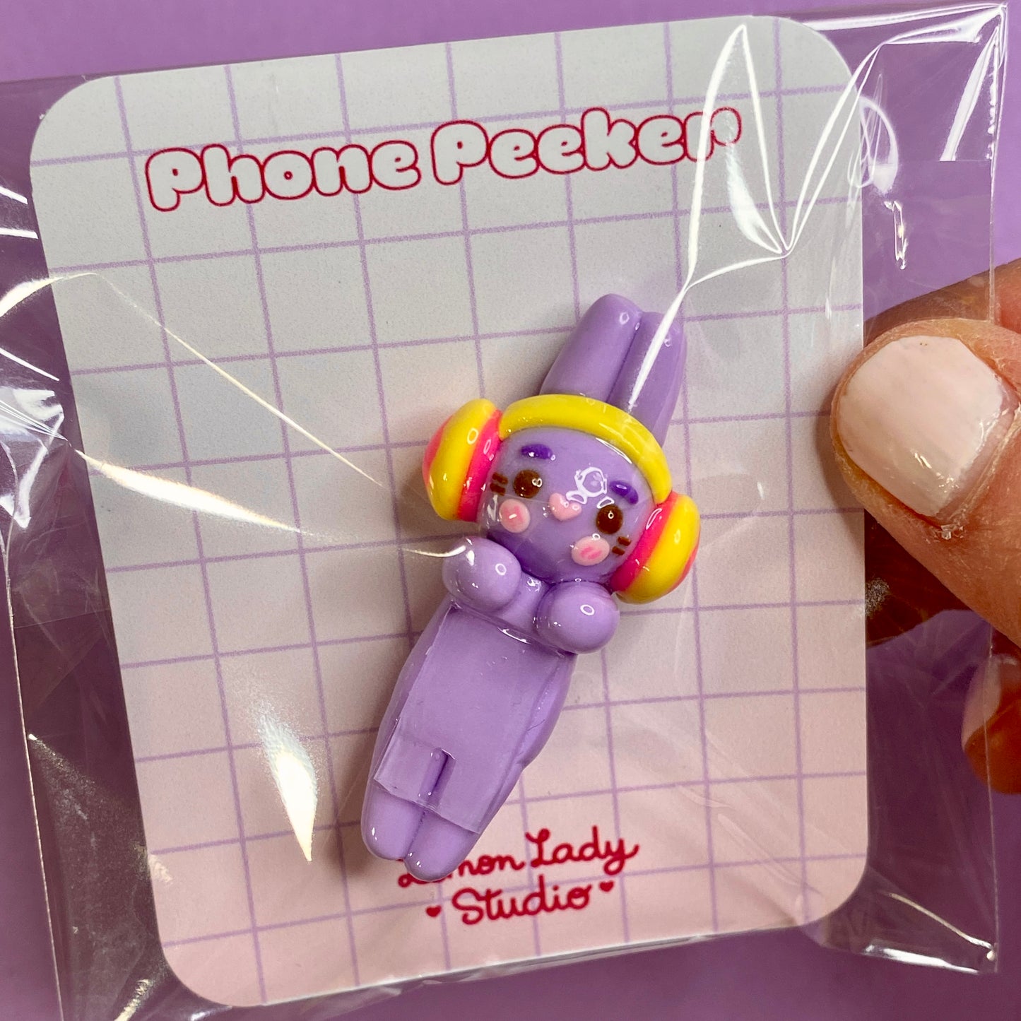 Purple Bunny with Headphones Peeker