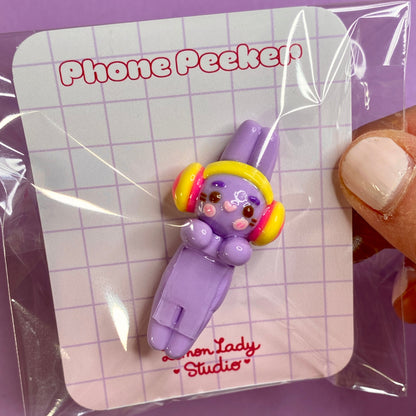 Purple Bunny with Headphones Peeker