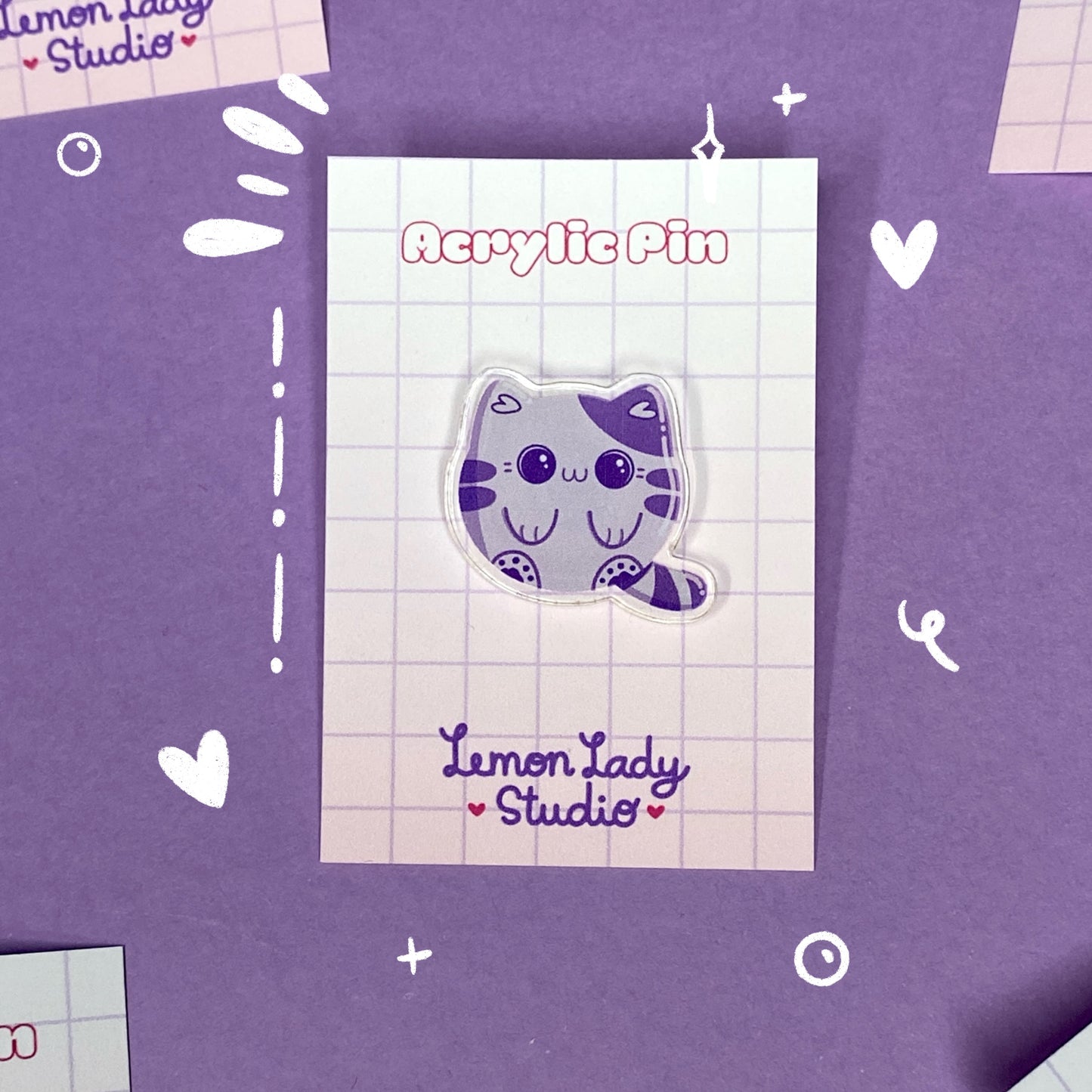 Cute Purple Plushie Cat Acrylic Pin