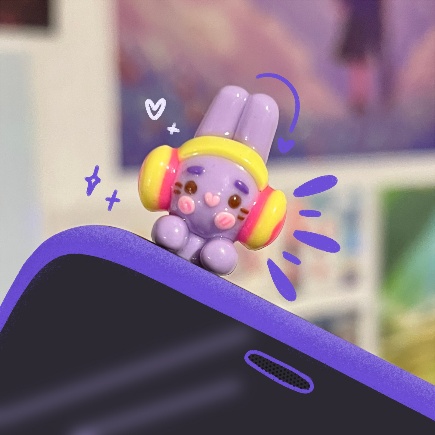 Purple Bunny with Headphones Peeker