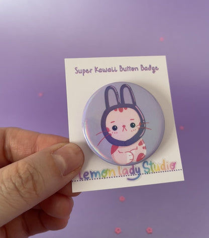 Cat with bunny ears - Kawaii Button Badge